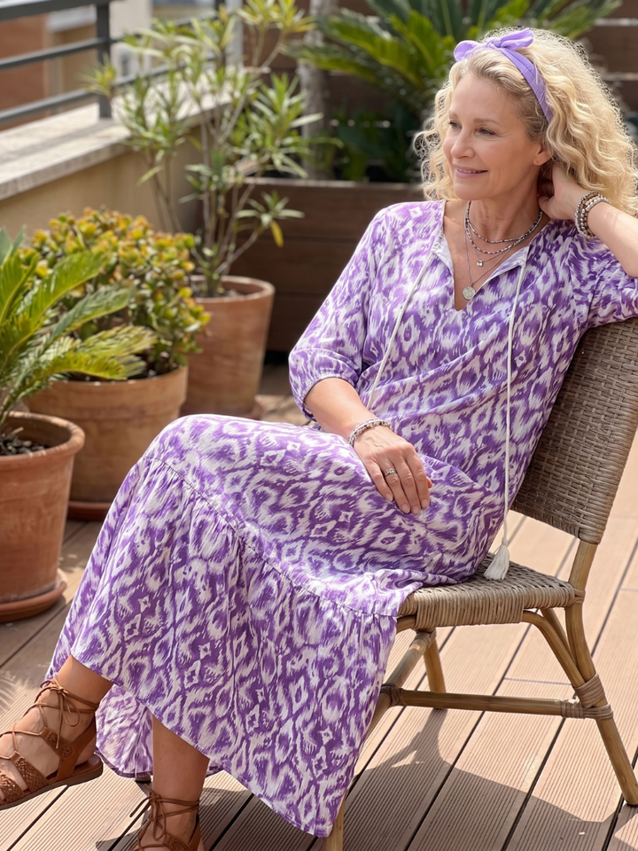Penelope | Printed Tassel Tie Midi Dress